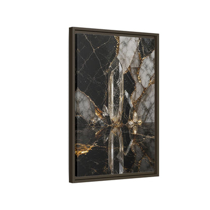 Side Mockup 2. Abstract Quartz Crystal Black And Gold shown as stretched canvas wall art