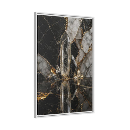 Side Mockup 9. Abstract Quartz Crystal Black And Gold shown as stretched canvas wall art