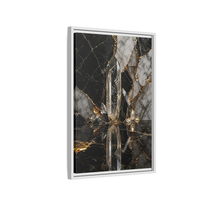 Side Mockup 1. Abstract Quartz Crystal Black And Gold shown as stretched canvas wall art