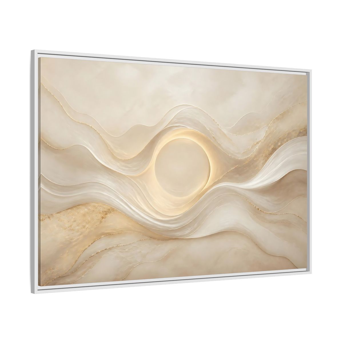 Side Mockup 7. Abstract Radiant Orb Warm Abstract Waves shown as stretched canvas wall art