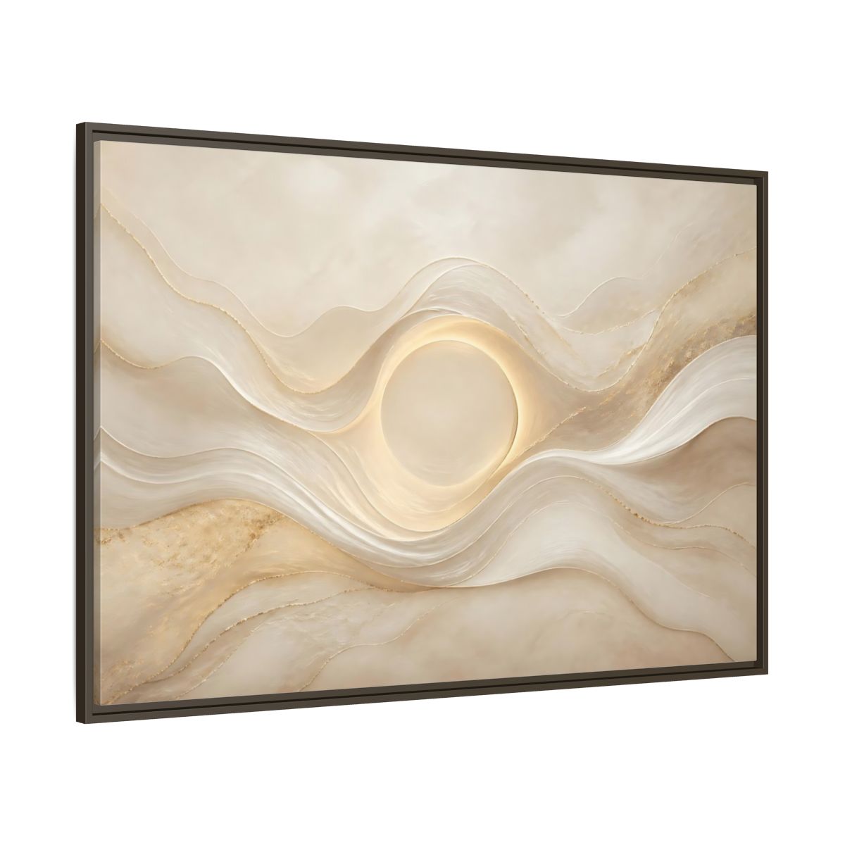Side Mockup 8. Abstract Radiant Orb Warm Abstract Waves shown as stretched canvas wall art
