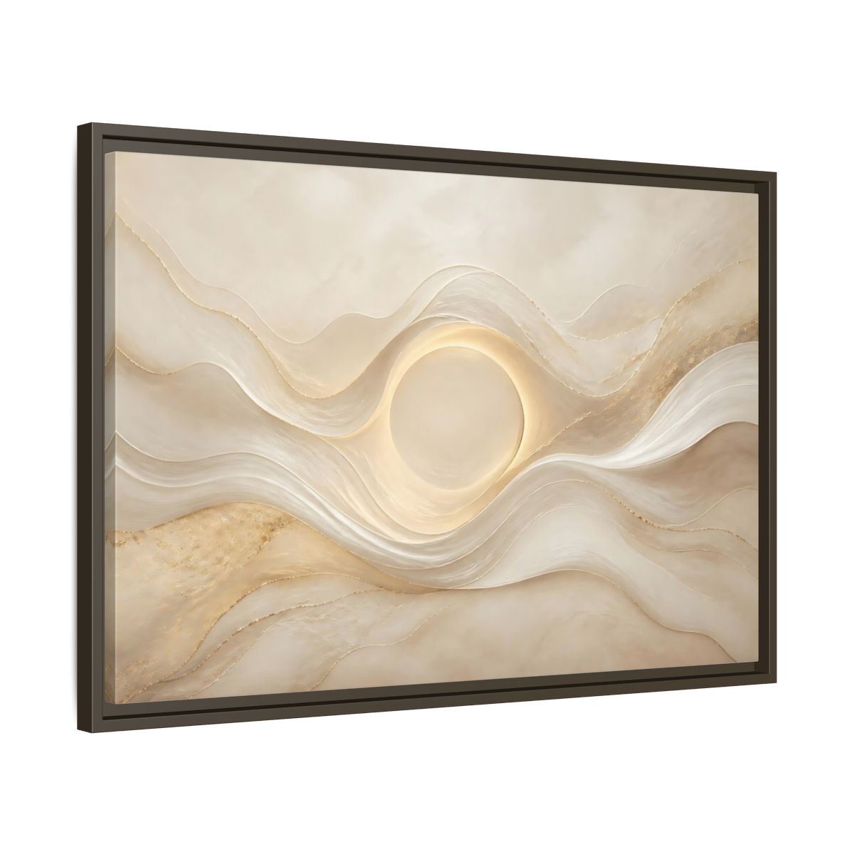 Side Mockup 11. Abstract Radiant Orb Warm Abstract Waves shown as stretched canvas wall art