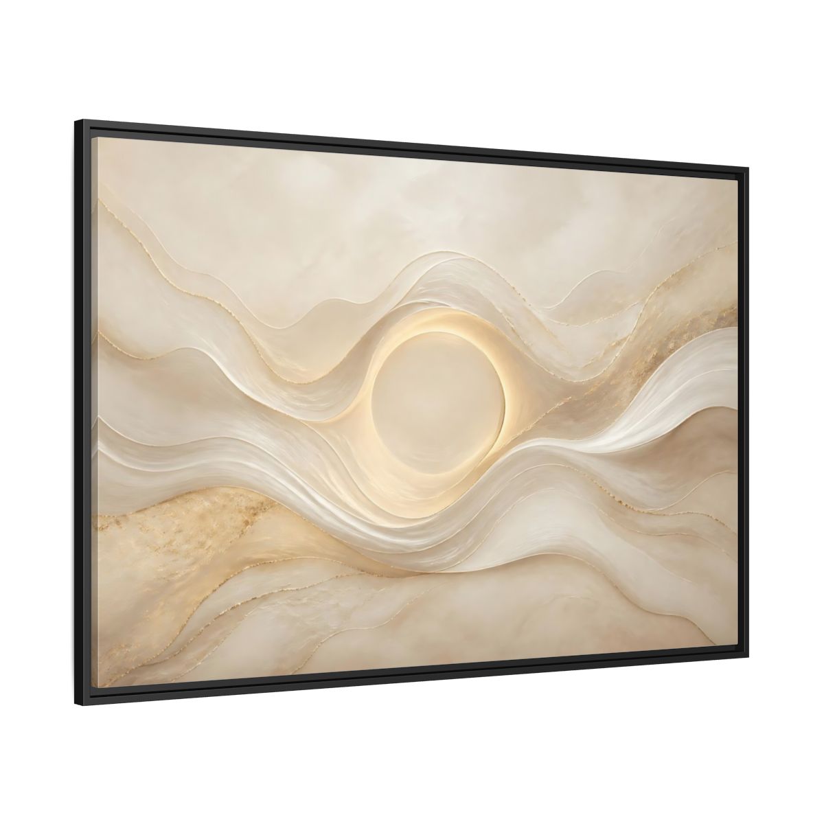 Side Mockup 12. Abstract Radiant Orb Warm Abstract Waves shown as stretched canvas wall art