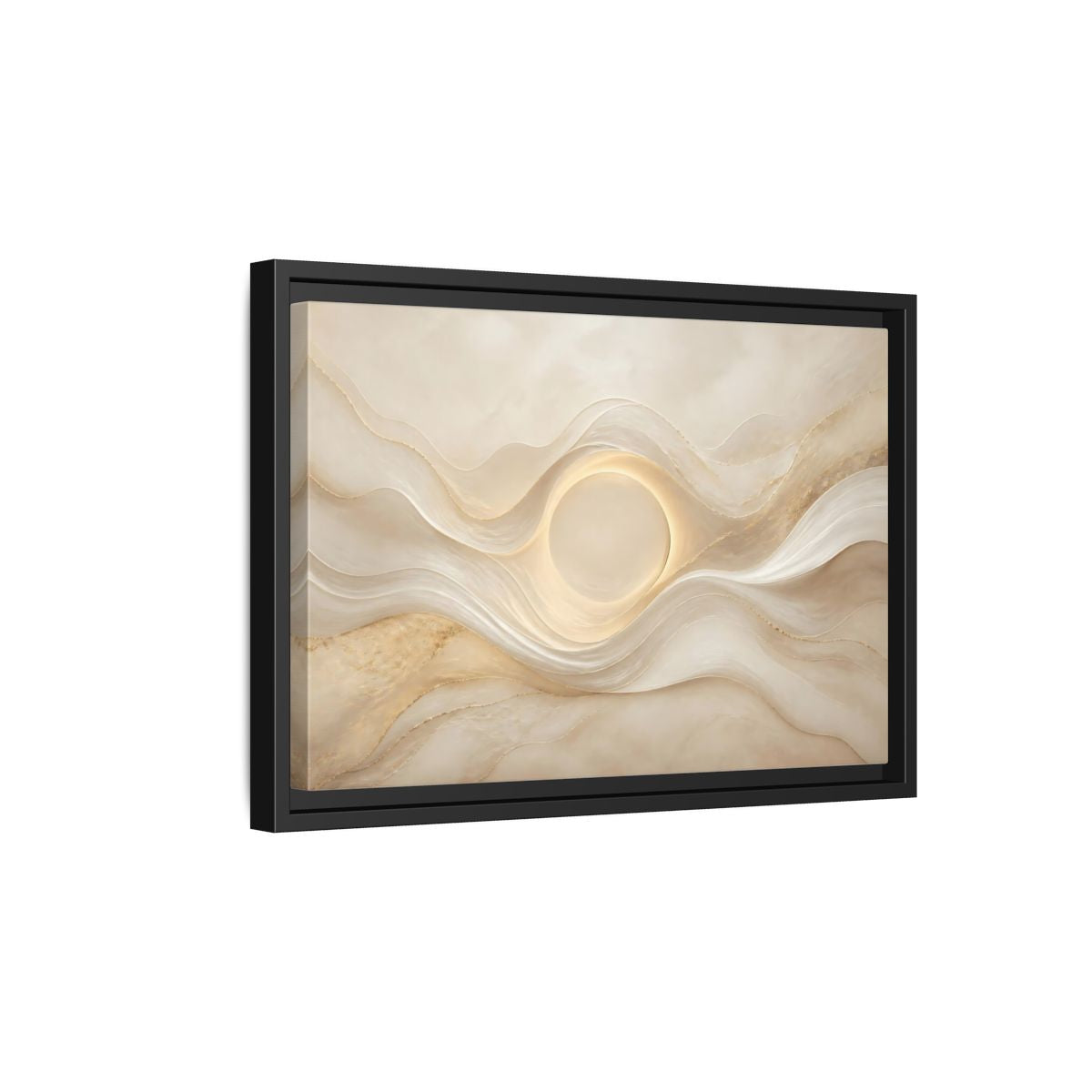 Side Mockup 6. Abstract Radiant Orb Warm Abstract Waves shown as stretched canvas wall art