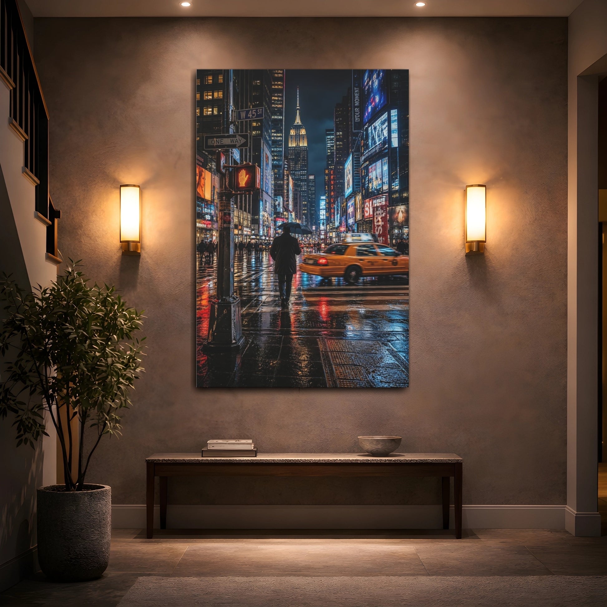Abstract Rainy City Lights Canvas Wall Art Print - Living Room Above Couch shown as canvas wall art