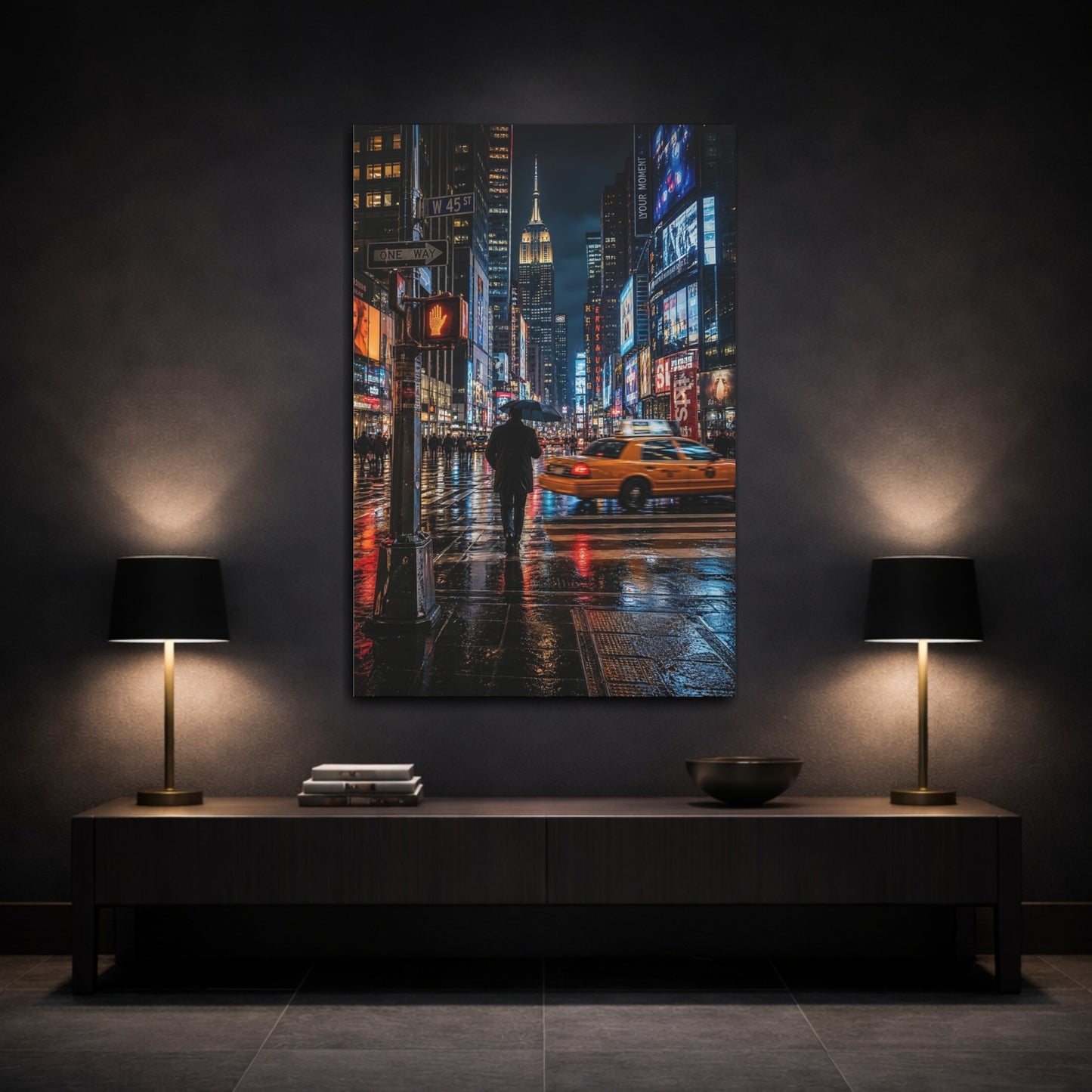 Abstract Rainy City Lights Canvas Wall Art Print - Living Room Above Couch shown as canvas wall art