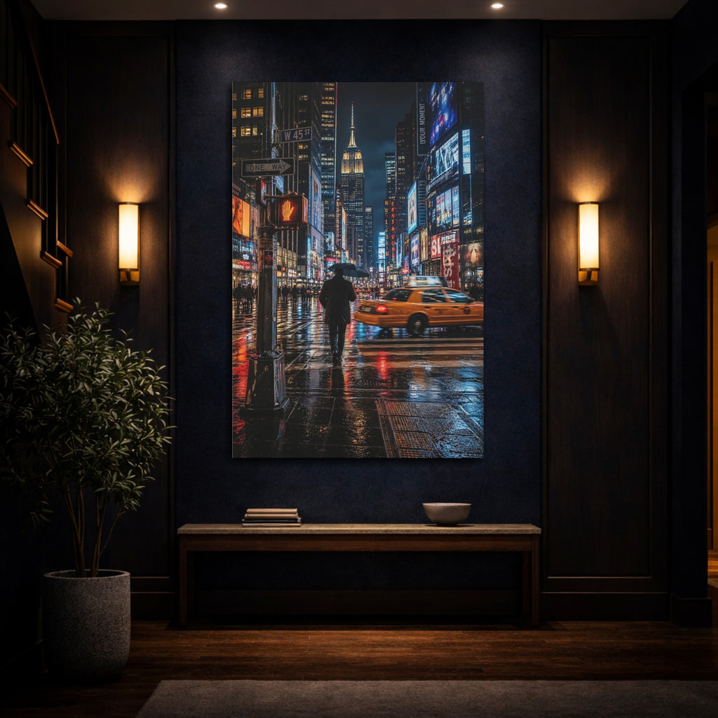 Mockup 4. Abstract Rainy City Rainy City Lights shown as stretched canvas wall art