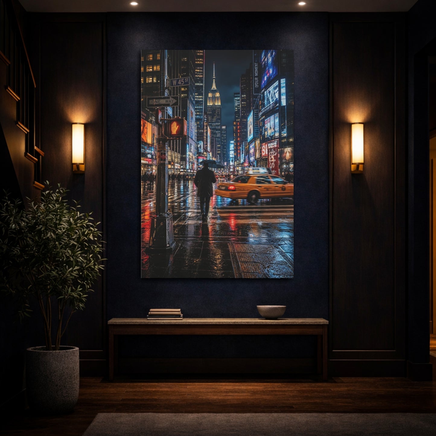 Abstract Rainy City Lights Canvas Wall Art Print - Living Room Above Couch shown as canvas wall art
