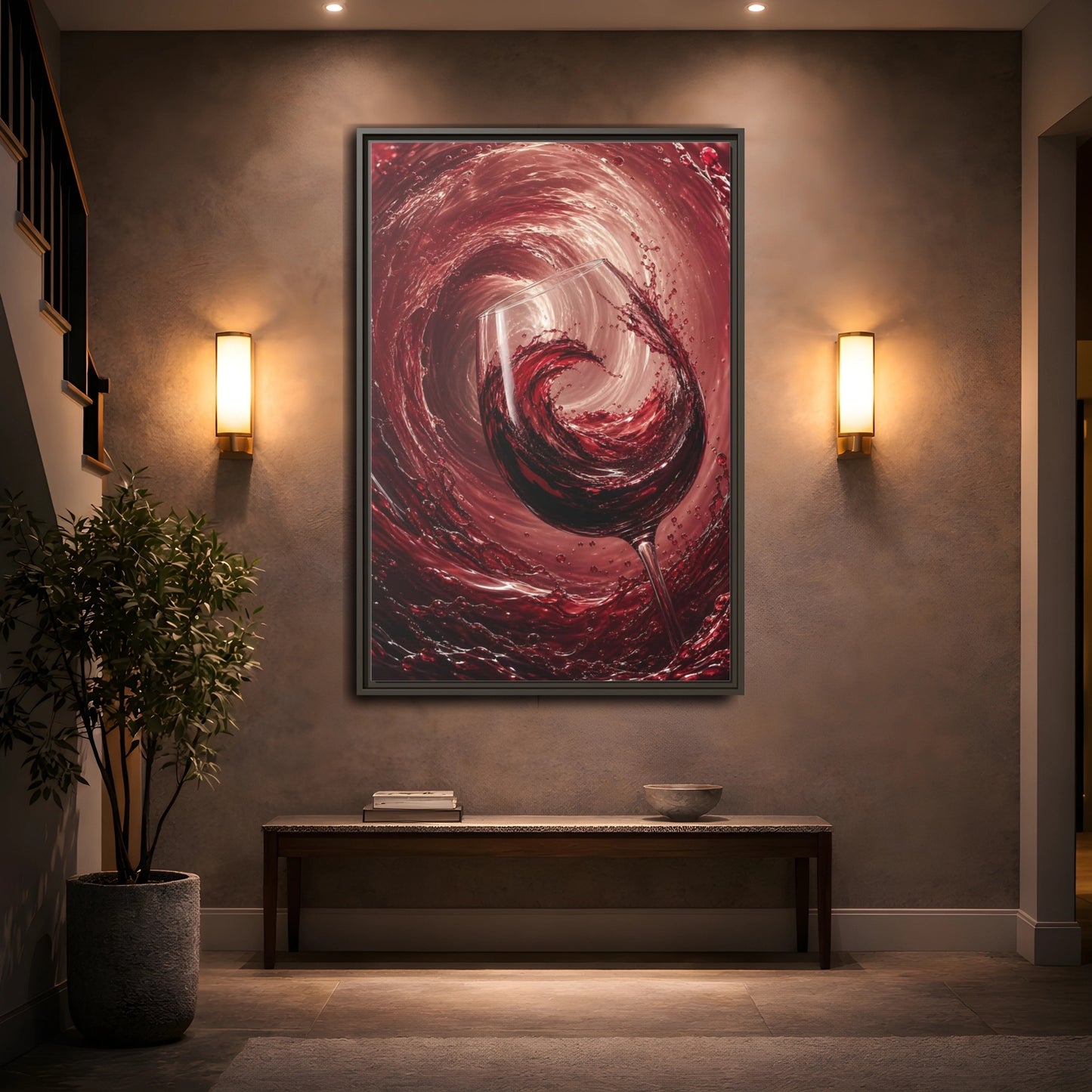 Abstract Red Wine Splash Framed Canvas Wall Art - Dining Room, Above Sideboard shown as canvas wall art