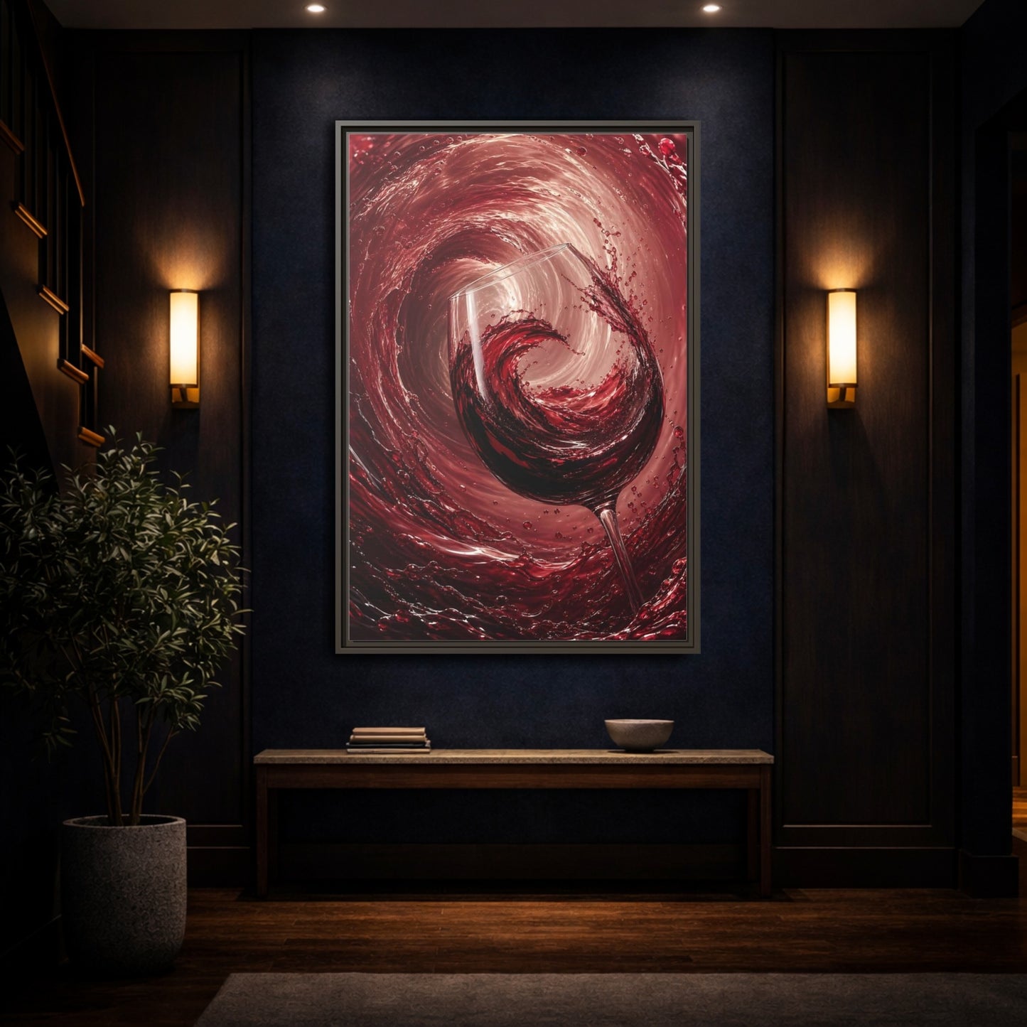 Abstract Red Wine Splash Framed Canvas Wall Art - Dining Room, Above Sideboard shown as canvas wall art