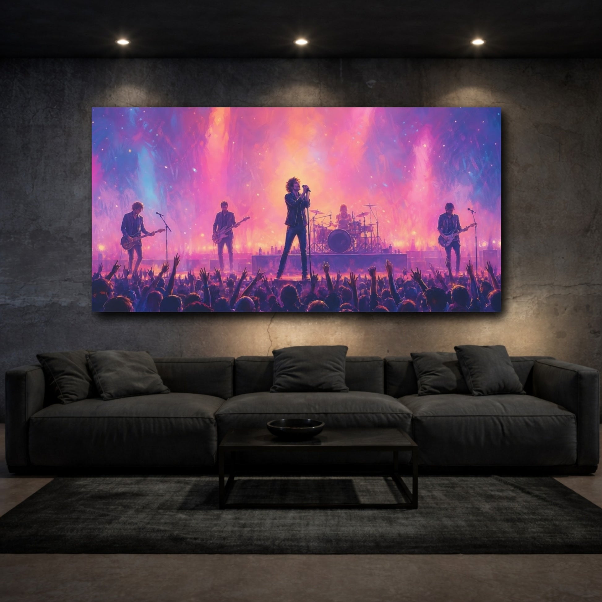 Mockup 3. Abstract Rock Concert Vibrant Concert shown as canvas print