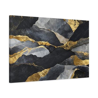 Main Mockup. Abstract Rock Texture Black And Gold Abstract shown as stretched canvas wall art