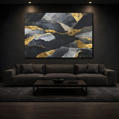 Mockup 3. Abstract Rock Texture Black And Gold Abstract shown as stretched canvas wall art