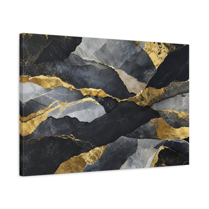 Side Mockup 2. Abstract Rock Texture Black And Gold Abstract shown as stretched canvas wall art