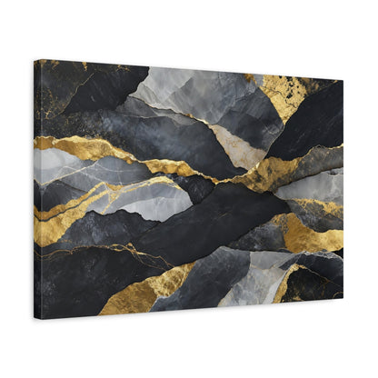 Side Mockup 3. Abstract Rock Texture Black And Gold Abstract shown as stretched canvas wall art