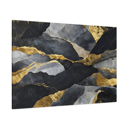 Side Mockup 1. Abstract Rock Texture Black And Gold Abstract shown as stretched canvas wall art