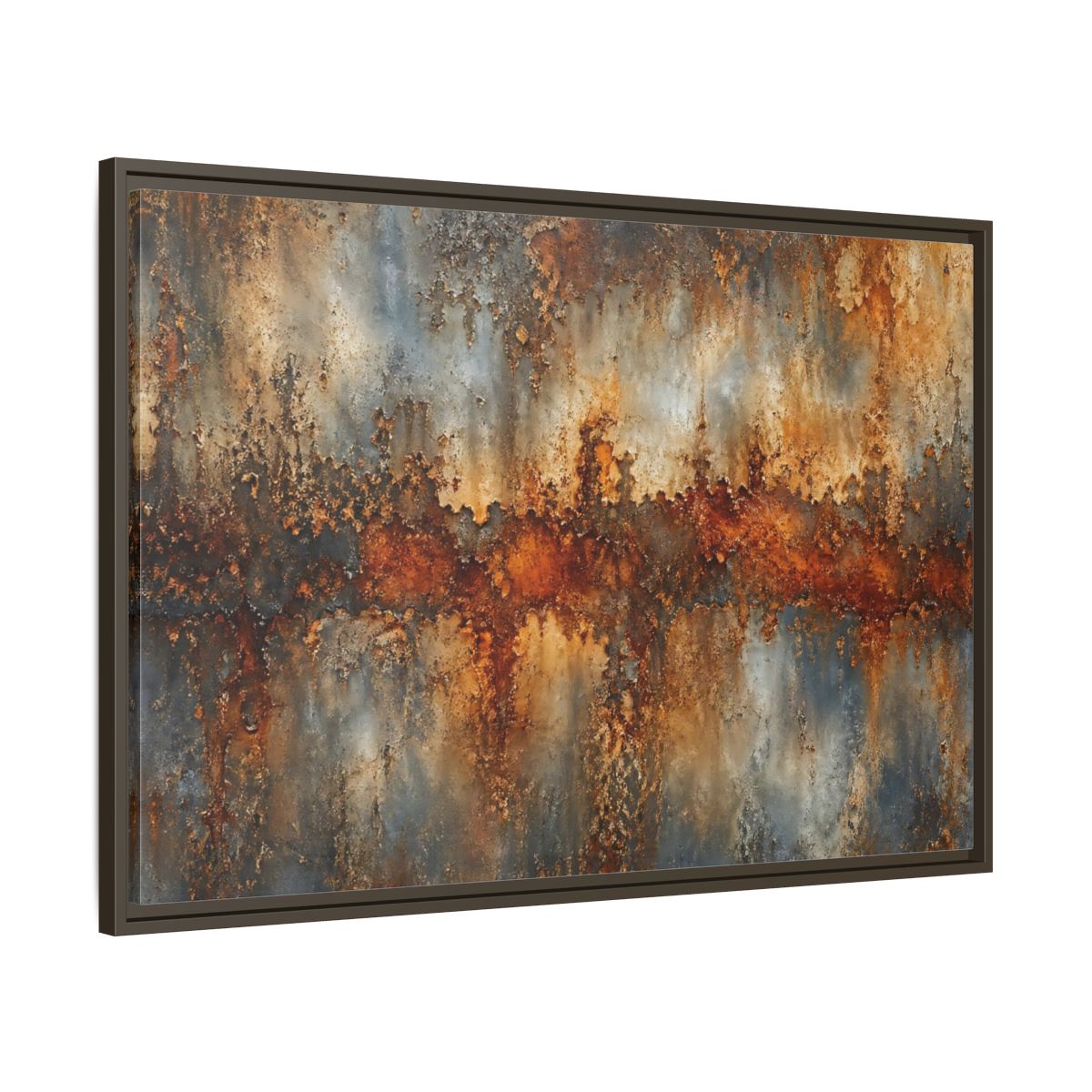 Main Mockup. Abstract Rusty Texture Orange Grey Abstract shown as stretched canvas wall art