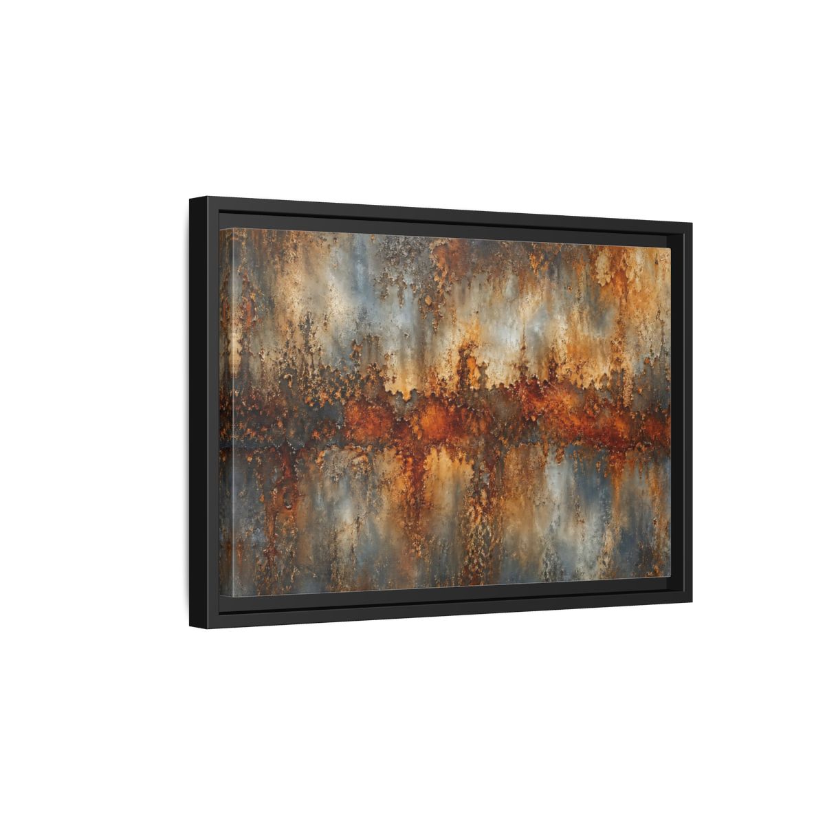 Side Mockup 6. Abstract Rusty Texture Orange Grey Abstract shown as stretched canvas wall art