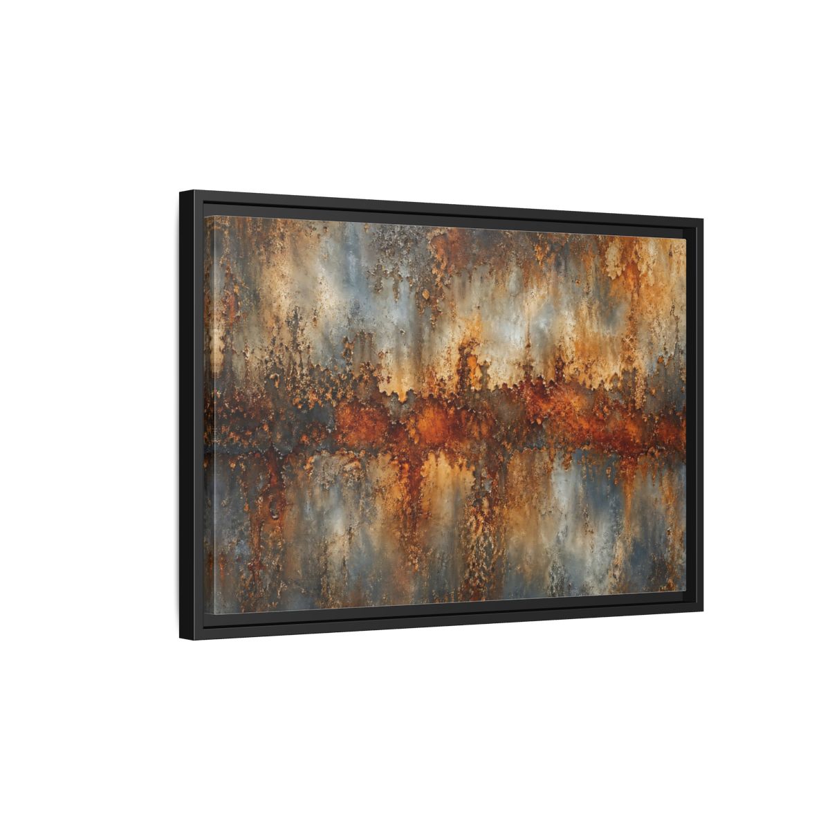 Side Mockup 3. Abstract Rusty Texture Orange Grey Abstract shown as stretched canvas wall art