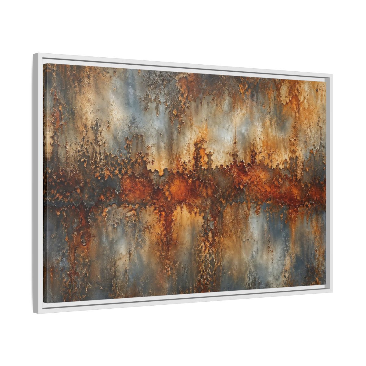 Side Mockup 9. Abstract Rusty Texture Orange Grey Abstract shown as stretched canvas wall art