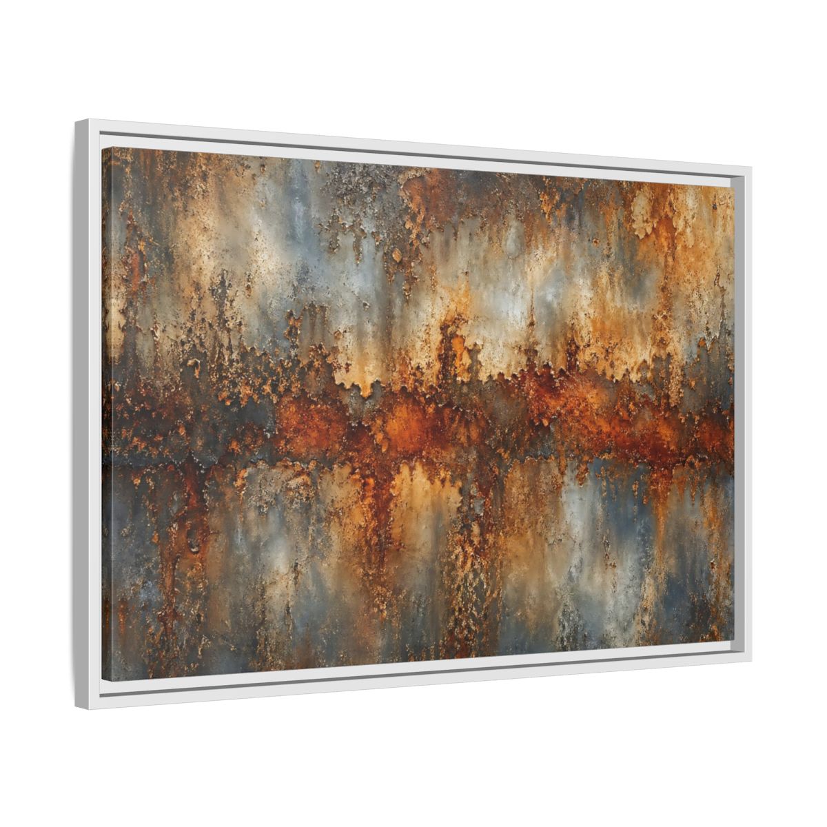 Side Mockup 10. Abstract Rusty Texture Orange Grey Abstract shown as stretched canvas wall art