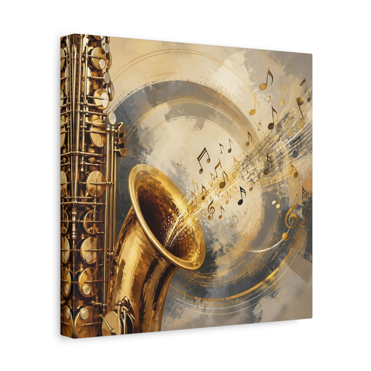 Side Mockup 8. Abstract Saxophone Gold And Gray shown as canvas print