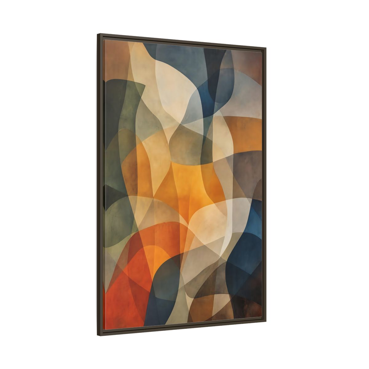 Side Mockup 8. Abstract Abstract Shapes Abstract Brown Orange Blue shown as stretched canvas wall art