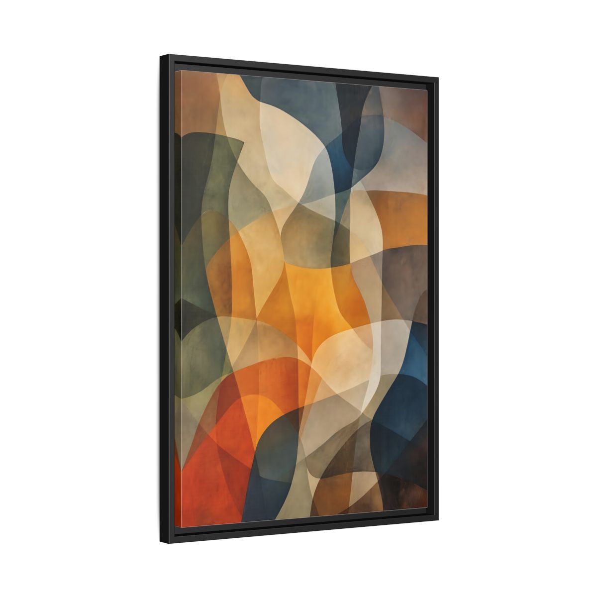 Side Mockup 14. Abstract Abstract Shapes Abstract Brown Orange Blue shown as stretched canvas wall art