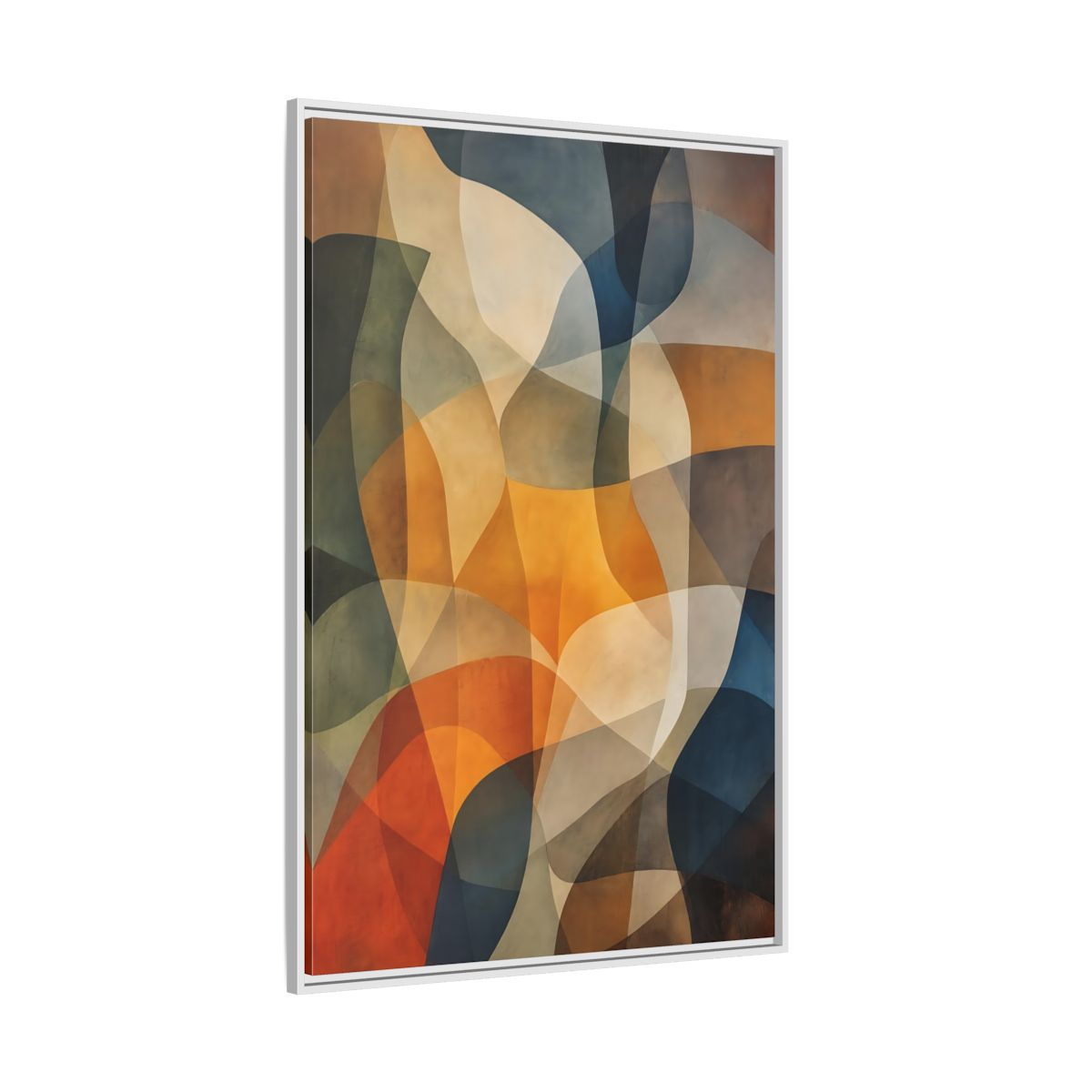 Side Mockup 7. Abstract Abstract Shapes Abstract Brown Orange Blue shown as stretched canvas wall art