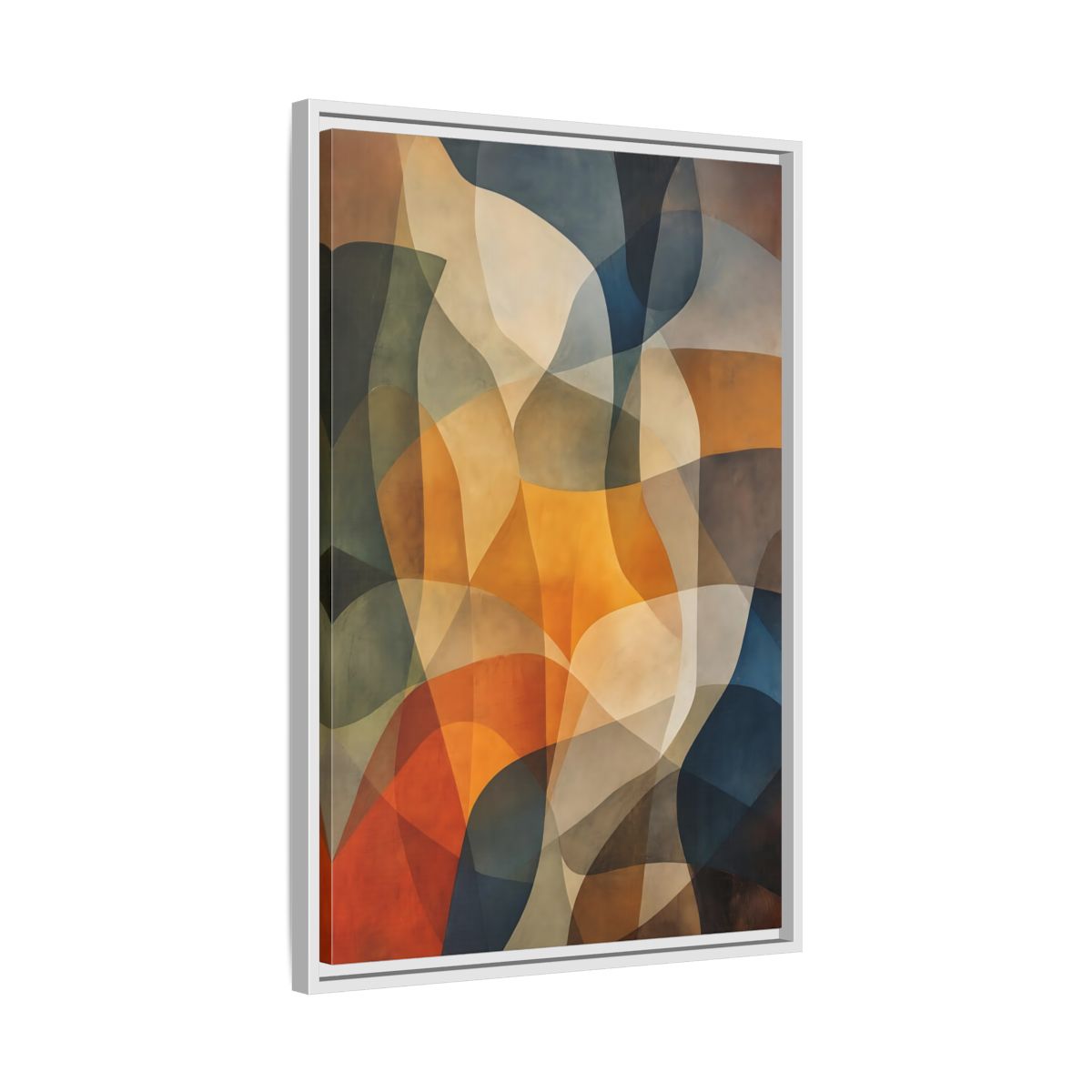 Side Mockup 10. Abstract Abstract Shapes Abstract Brown Orange Blue shown as stretched canvas wall art