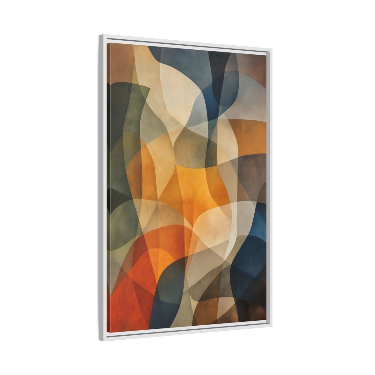 Side Mockup 9. Abstract Abstract Shapes Abstract Brown Orange Blue shown as stretched canvas wall art