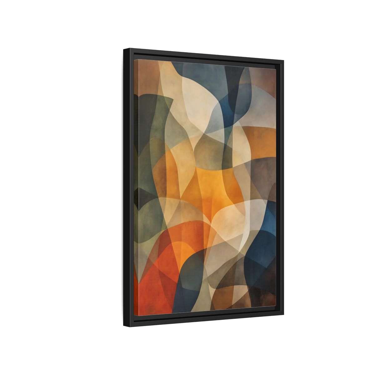 Side Mockup 3. Abstract Abstract Shapes Abstract Brown Orange Blue shown as stretched canvas wall art