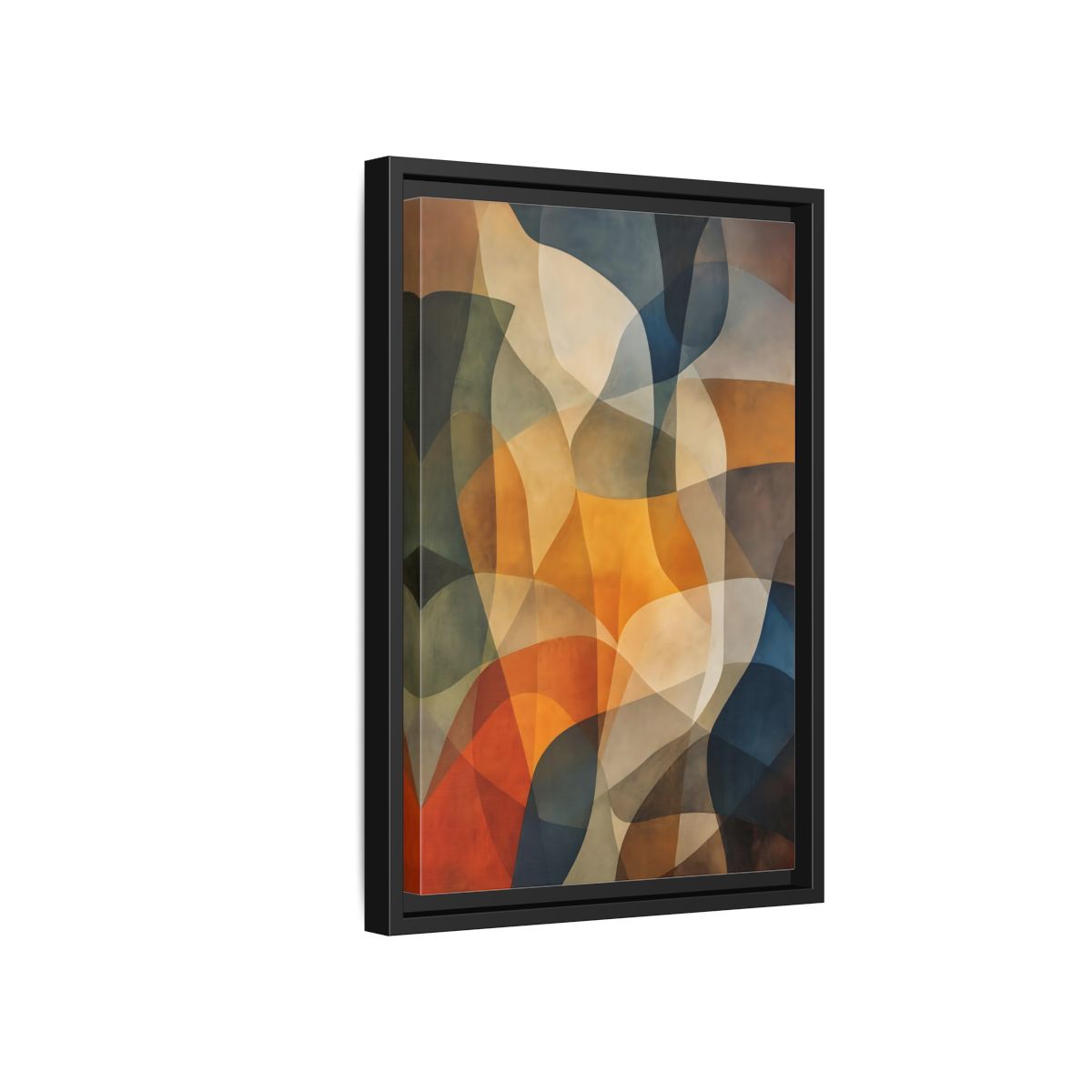 Side Mockup 6. Abstract Abstract Shapes Abstract Brown Orange Blue shown as stretched canvas wall art