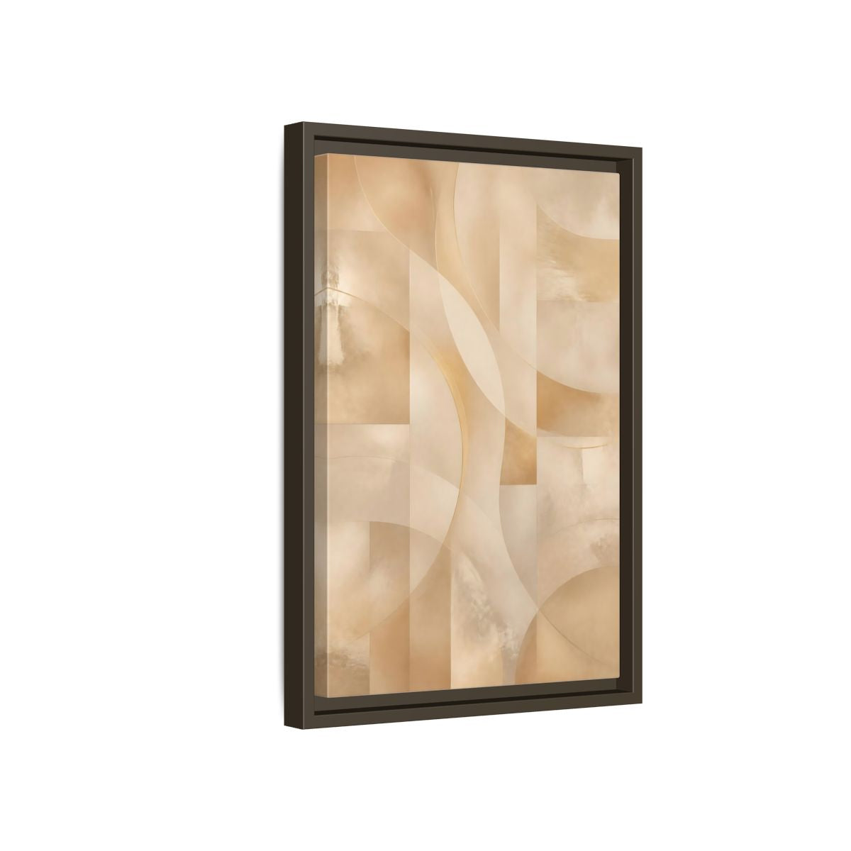 Side Mockup 5. Abstract Abstract Shapes Gold And Beige shown as stretched canvas wall art