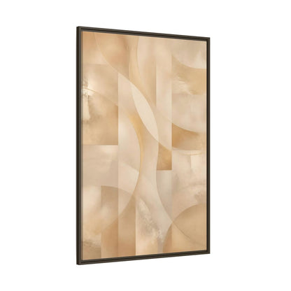 Side Mockup 8. Abstract Abstract Shapes Gold And Beige shown as stretched canvas wall art