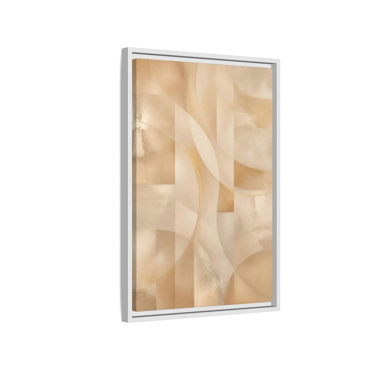 Side Mockup 1. Abstract Abstract Shapes Gold And Beige shown as stretched canvas wall art