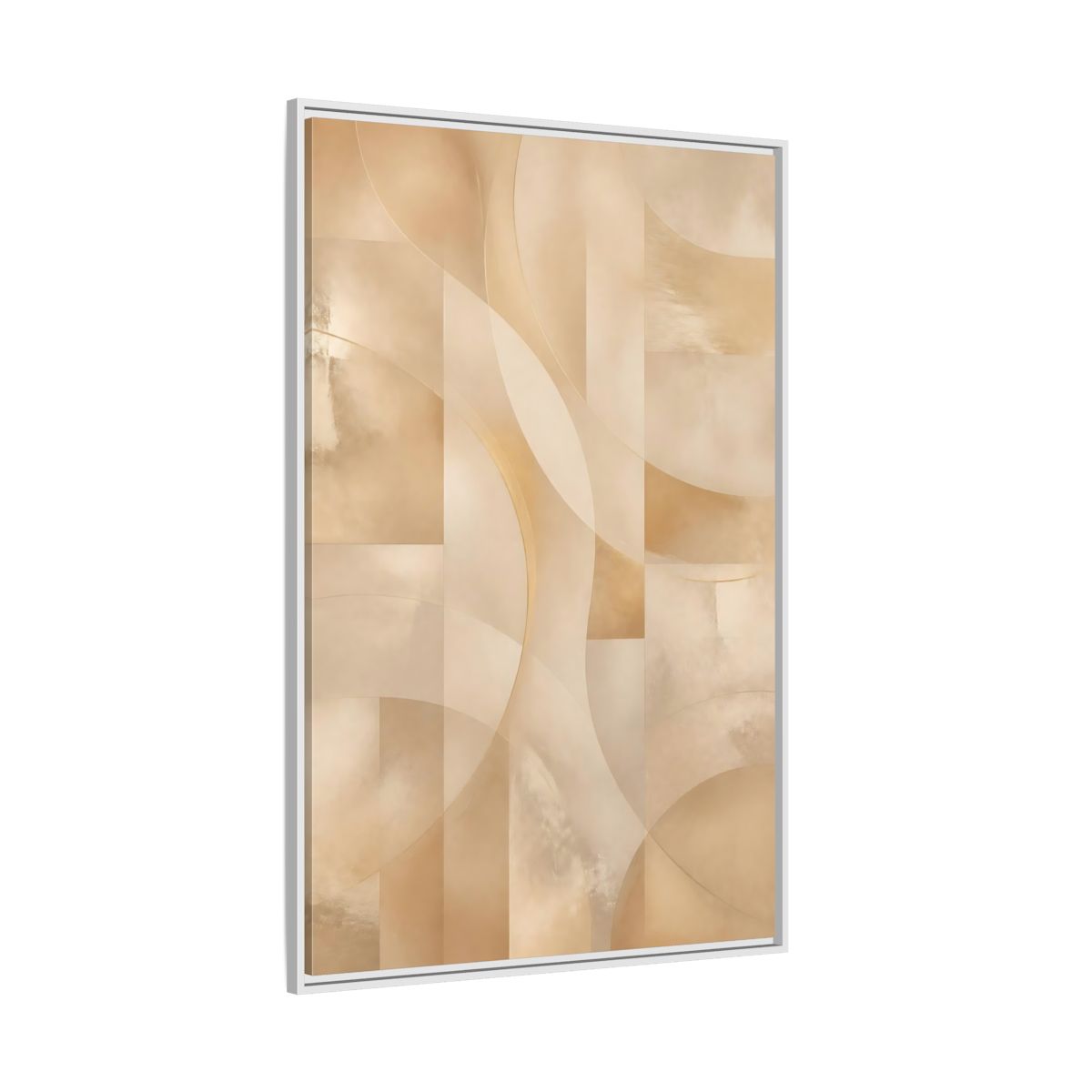 Side Mockup 7. Abstract Abstract Shapes Gold And Beige shown as stretched canvas wall art