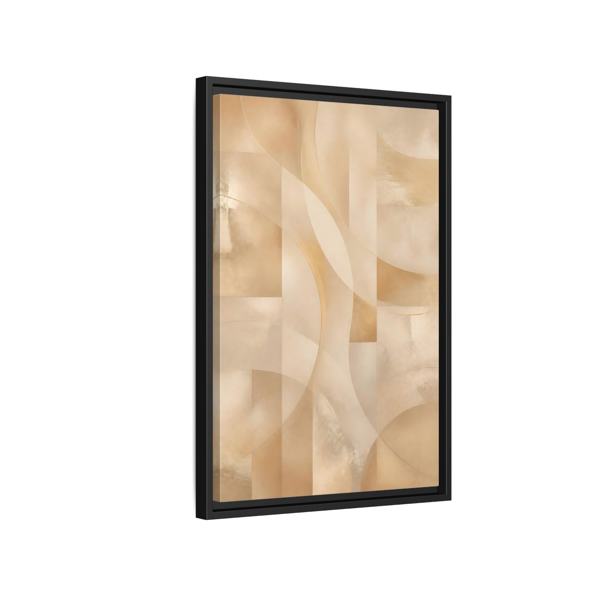 Side Mockup 3. Abstract Abstract Shapes Gold And Beige shown as stretched canvas wall art
