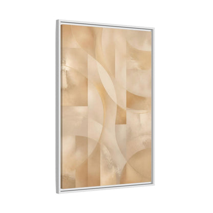 Side Mockup 9. Abstract Abstract Shapes Gold And Beige shown as stretched canvas wall art