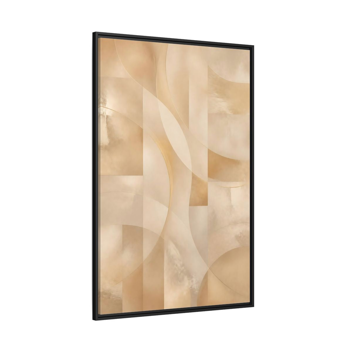 Side Mockup 12. Abstract Abstract Shapes Gold And Beige shown as stretched canvas wall art