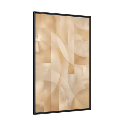Side Mockup 12. Abstract Abstract Shapes Gold And Beige shown as stretched canvas wall art