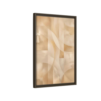 Side Mockup 2. Abstract Abstract Shapes Gold And Beige shown as stretched canvas wall art