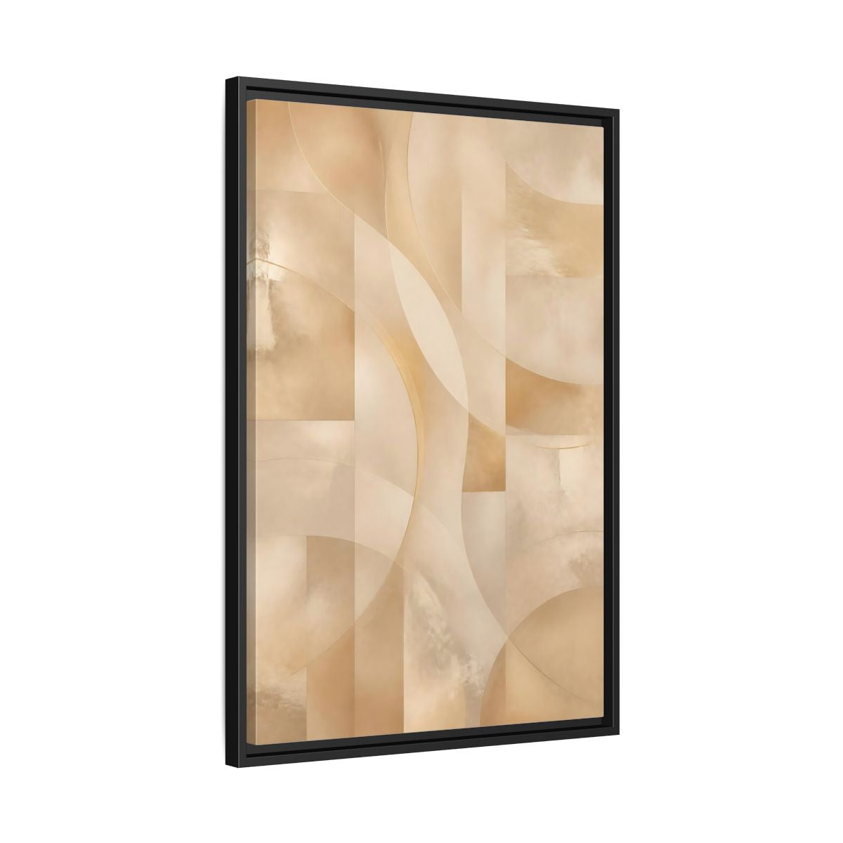 Side Mockup 14. Abstract Abstract Shapes Gold And Beige shown as stretched canvas wall art