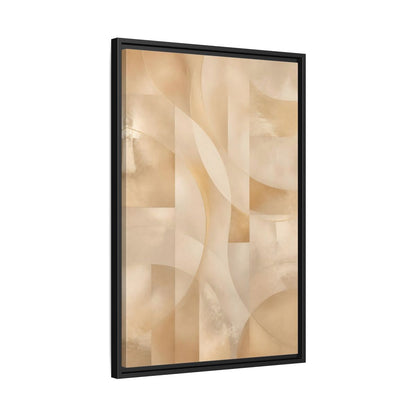 Side Mockup 14. Abstract Abstract Shapes Gold And Beige shown as stretched canvas wall art
