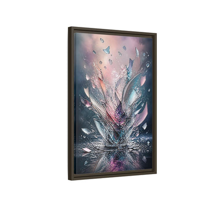Side Mockup 2. Abstract Shattering Glass Colorful Glass shown as stretched canvas wall art