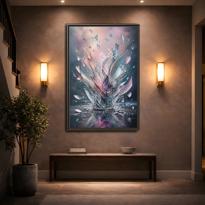 Mockup 2. Abstract Shattering Glass Colorful Glass shown as stretched canvas wall art