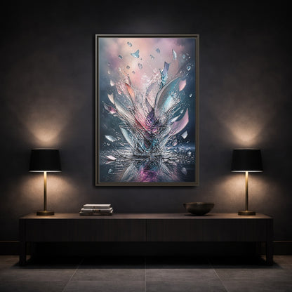 Mockup 3. Abstract Shattering Glass Colorful Glass shown as stretched canvas wall art