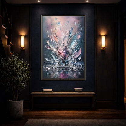 Mockup 4. Abstract Shattering Glass Colorful Glass shown as stretched canvas wall art