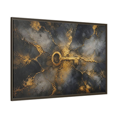Side Mockup 8. Abstract Skeleton Key Gold And Black Key shown as stretched canvas wall art