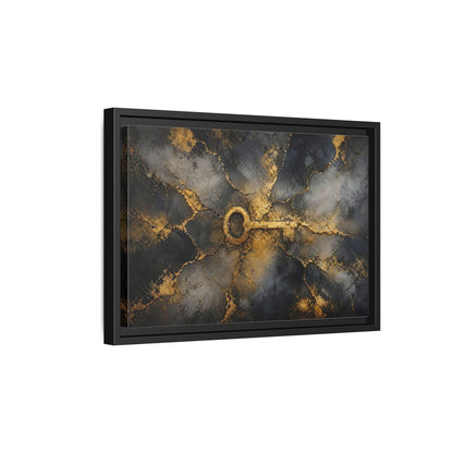 Side Mockup 6. Abstract Skeleton Key Gold And Black Key shown as stretched canvas wall art